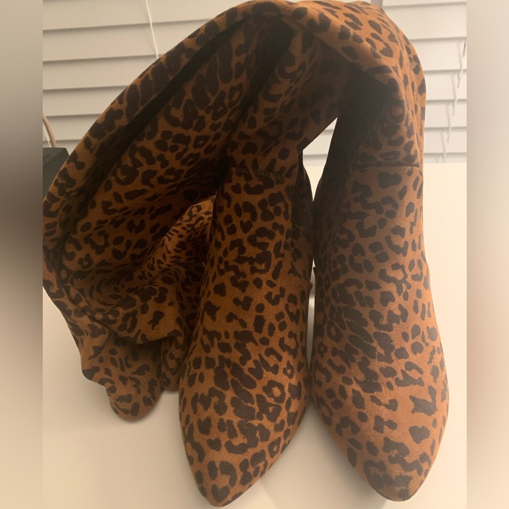 Leopard Stretch Faux Suede Pointed Toe Over-The-Knee Boot (WW)